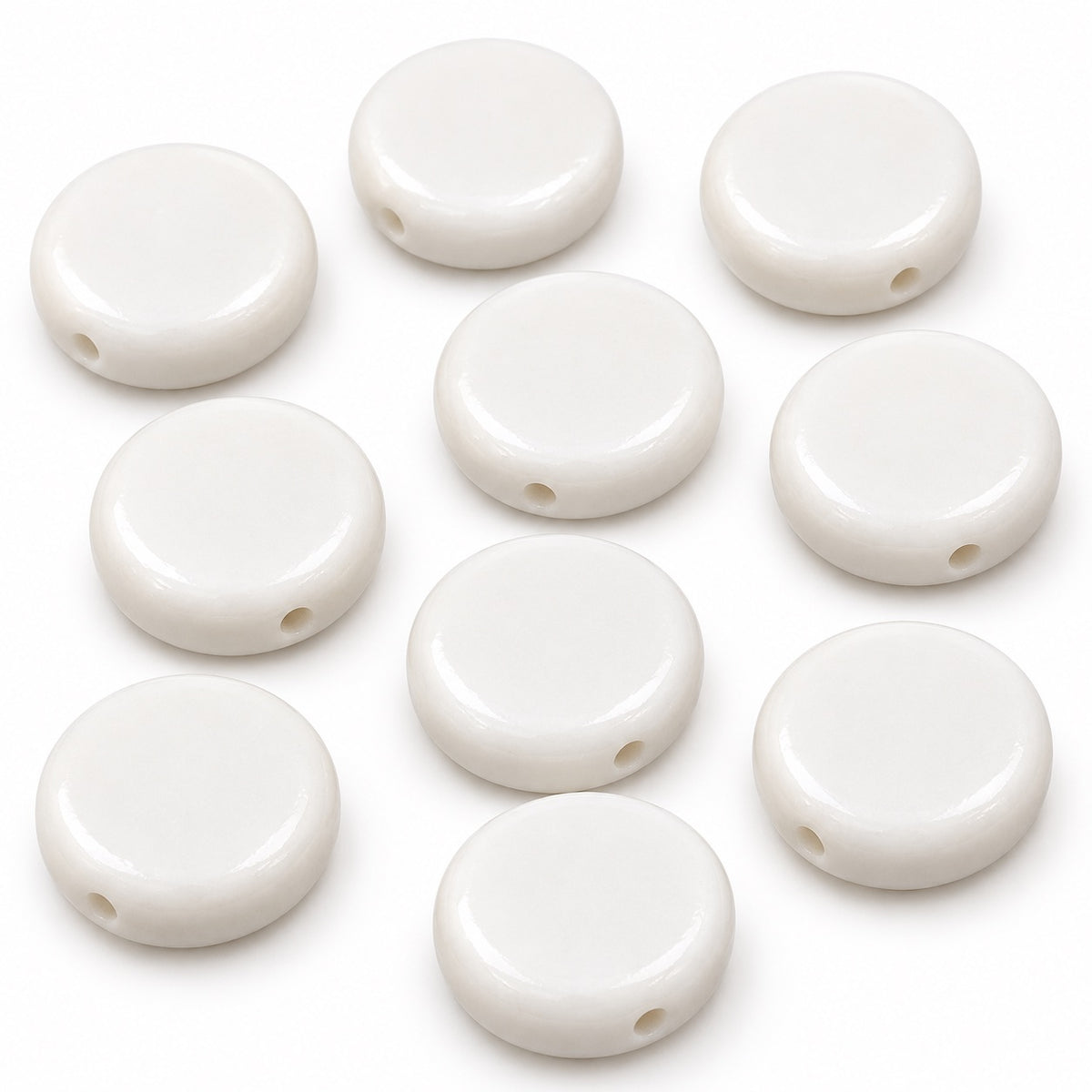 Flat Round Coin Beads, Chalk White (03000), Glass, Czech Republic