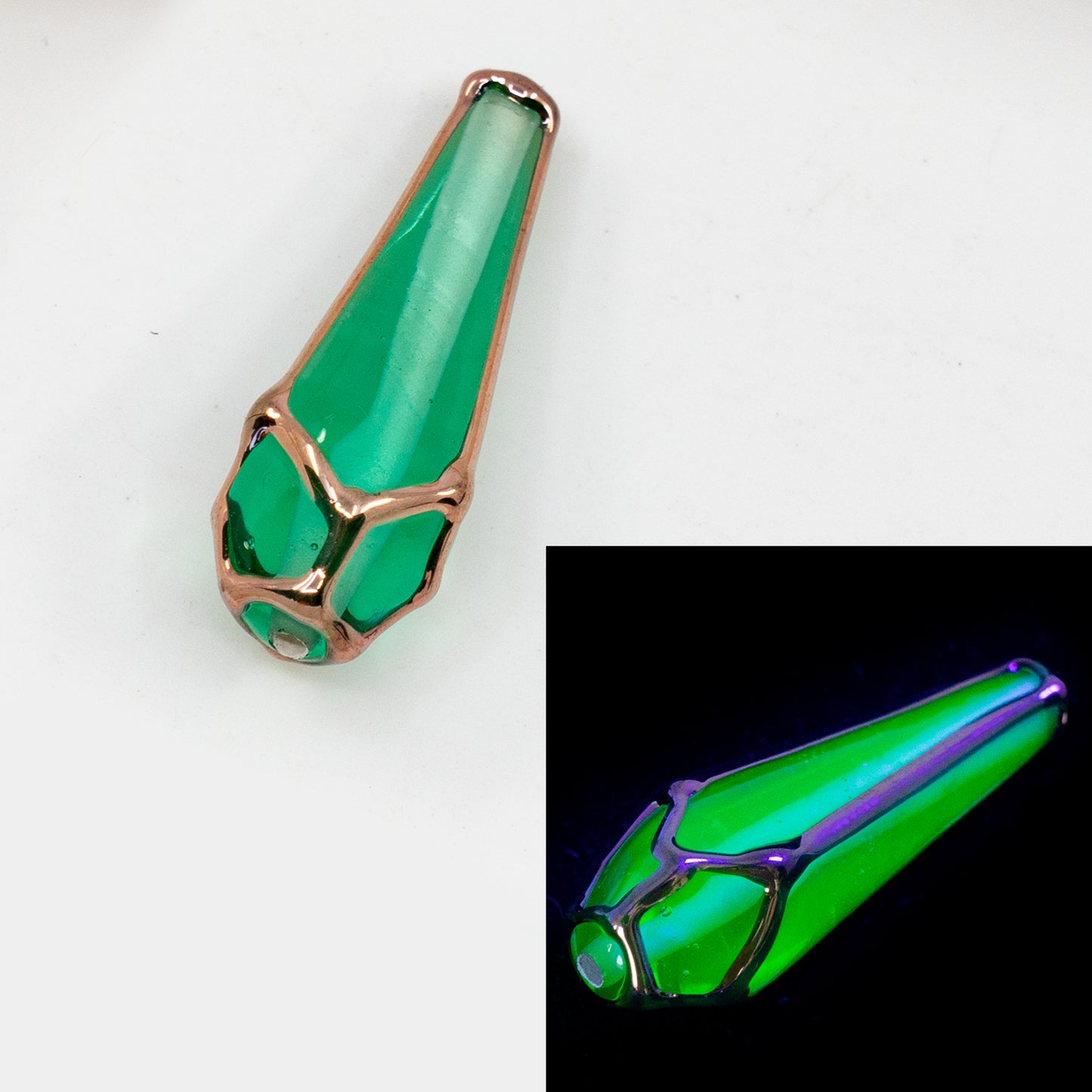 OUTLET 10 grams Handmade Lampwork Drop Beads, 30 x 10 mm, Chandelier Green B (chandelier-green-b), Glass, Czech Republic