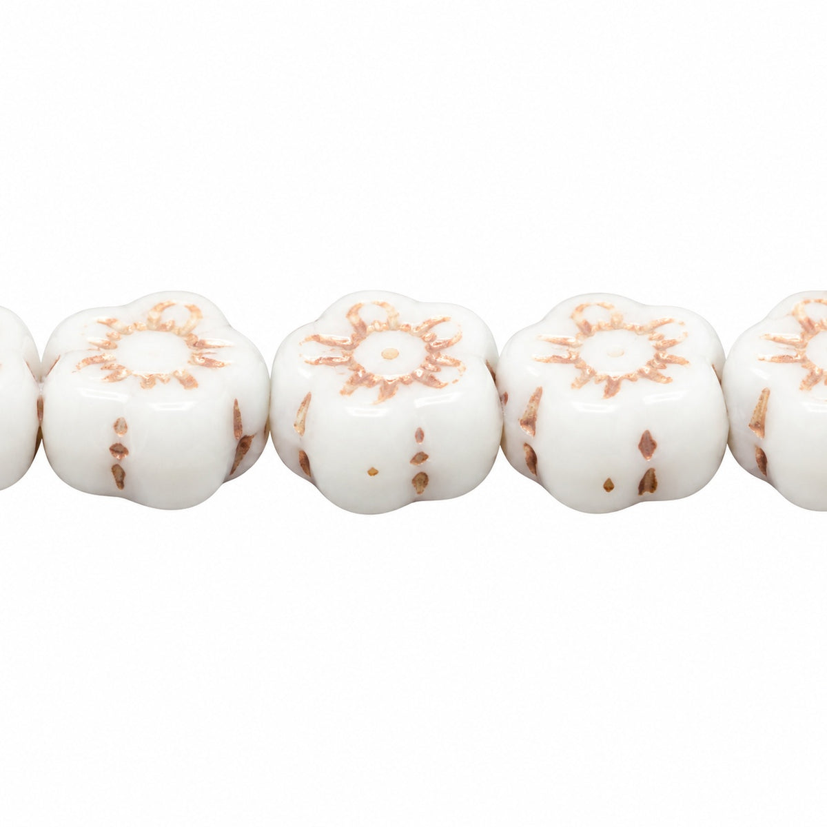 Sunset Flower Beads, Chalk White Copper Lined (03000-54307), Glass, Czech Republic