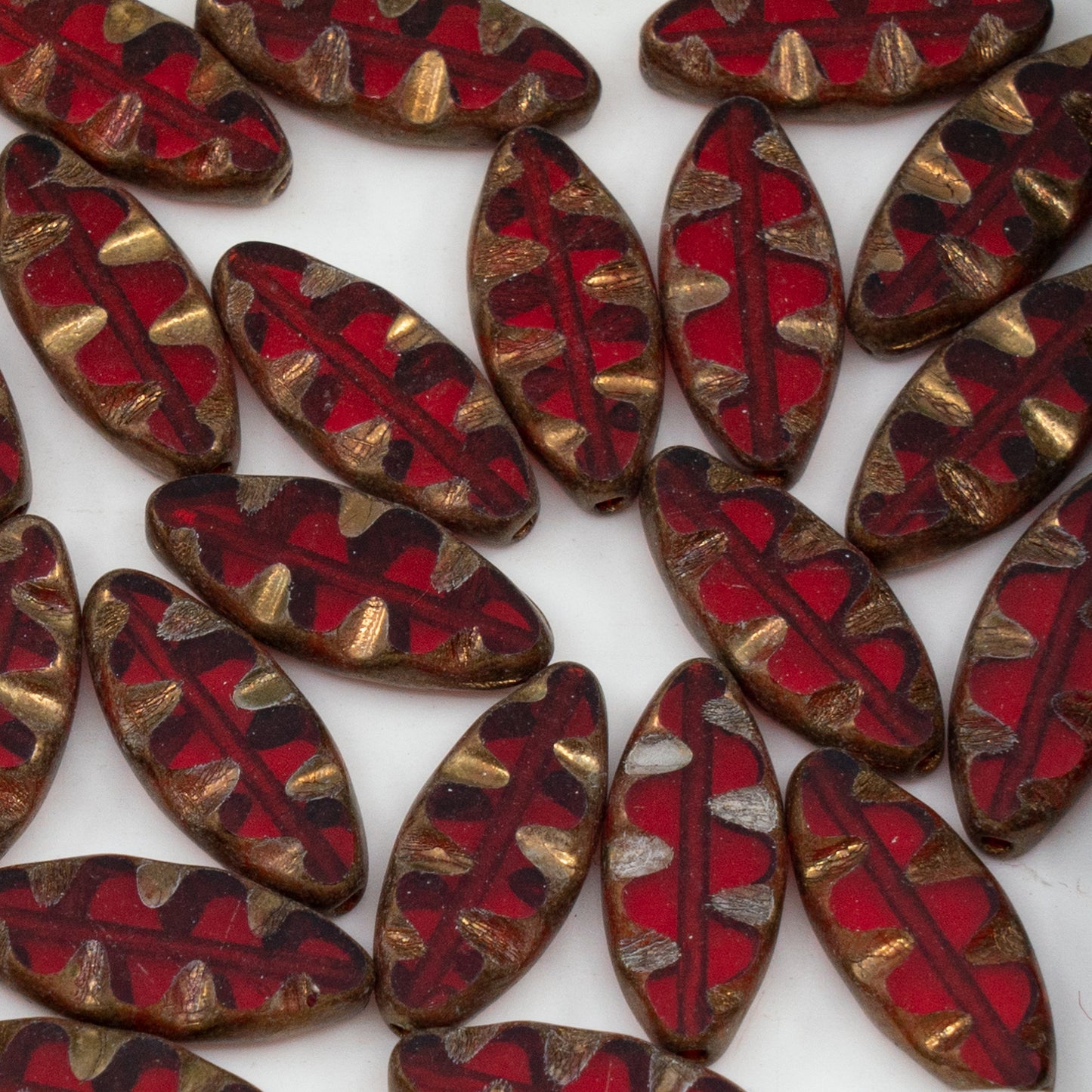 OUTLET 250g/50g Table Cut Ship Designed Beads, 18 x 7 mm, Ruby Red Brass (90080-90215), Glass, Czech Republic