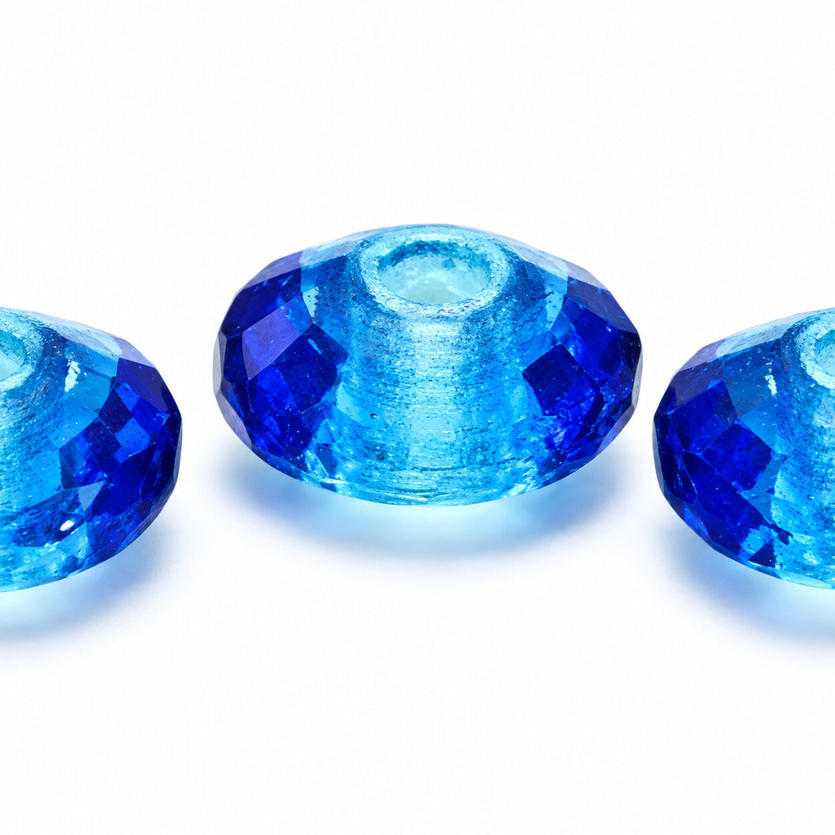 Rivoli Large Hole Faceted Special Cut Beads, Transparent Blue (30020), Glass, Czech Republic