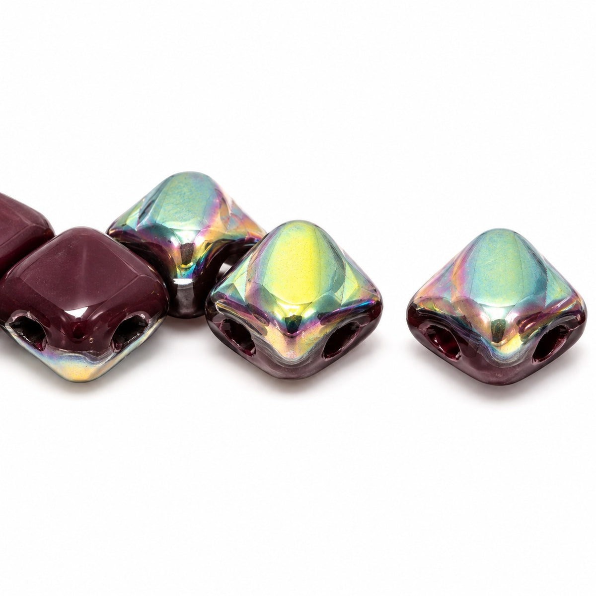 Silky 2-Hole Square Beads, Opaque Amethyst Crystal Vitrail Medium Coating (23030-28101), Glass, Czech Republic