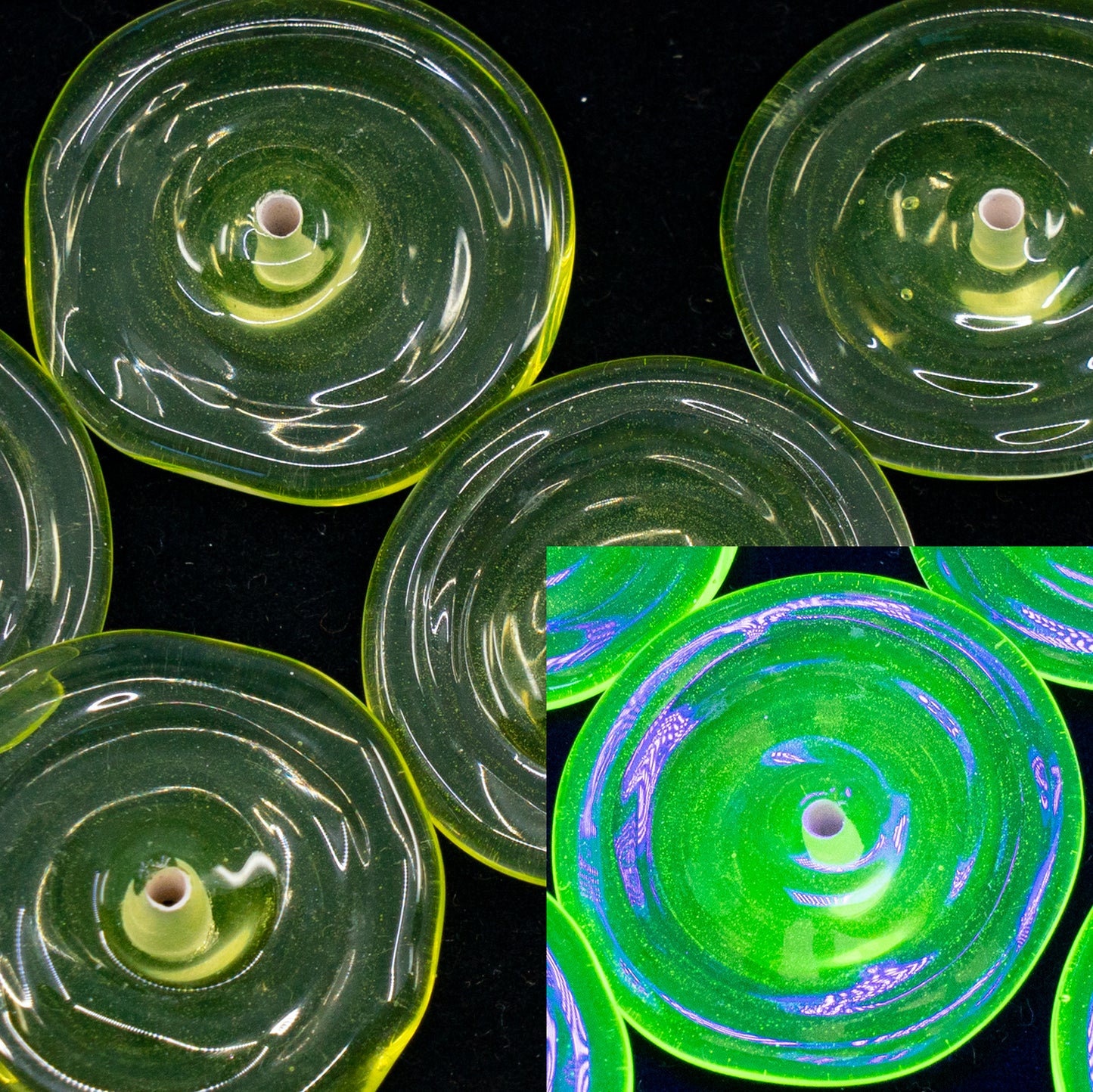 OUTLET 1 pcs Lampwork Handmade Flat Disk Beads, 20 x 25 mm, Transparent Yellow Uranium (80130), Glass, Czech Republic
