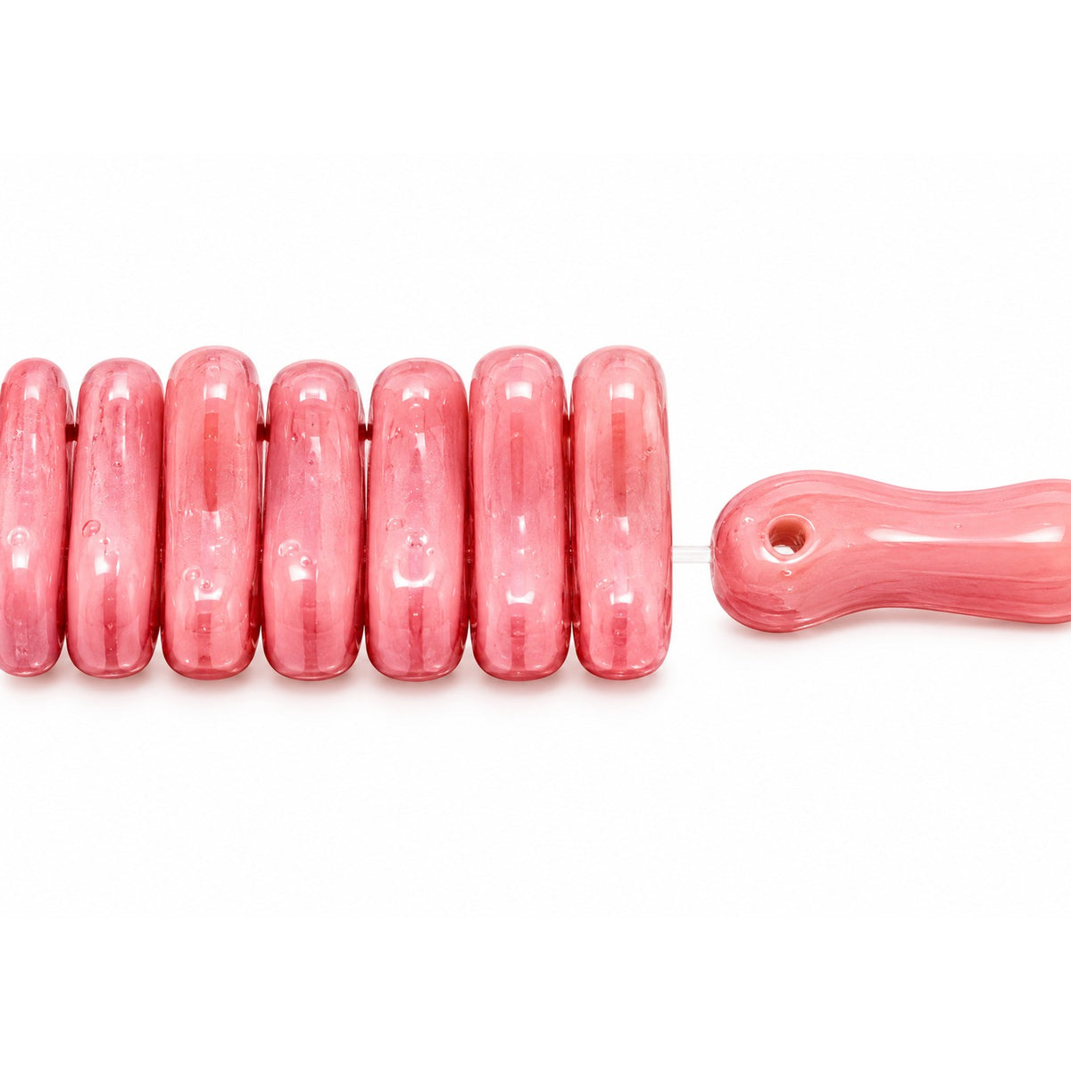 2-Hole Pressed Beads, Opaque Pink (74010), Glass, Czech Republic