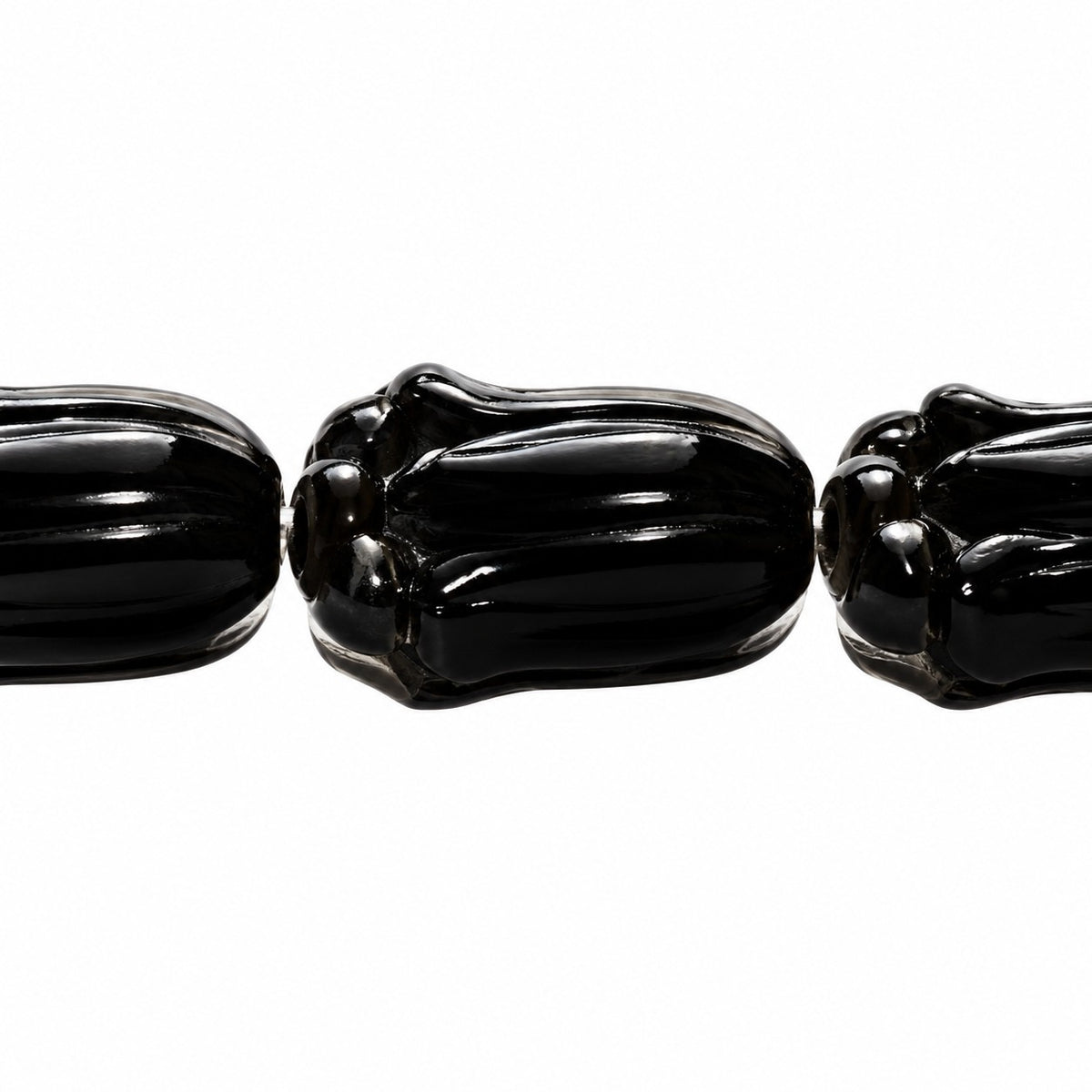 Tulip Flower Beads, Black (23980), Glass, Czech Republic