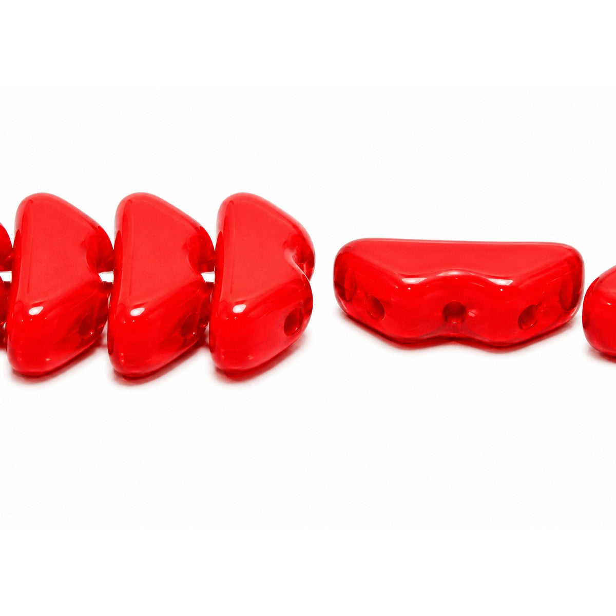 3-Hole Pressed Beads, Red (93190), Glass, Czech Republic