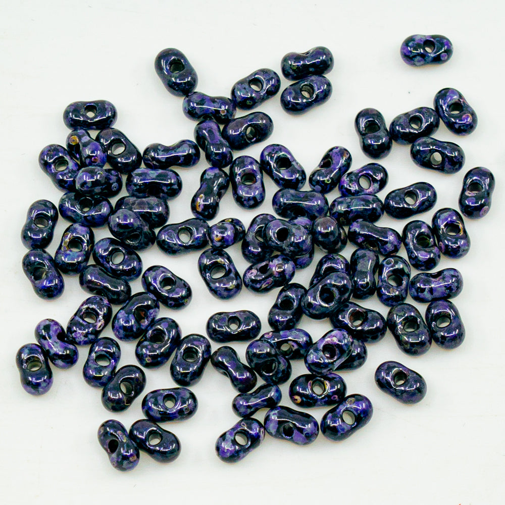 OUTLET 10 grams Preciosa Ornela Farfalle Seed Beads, 3.2 x 6.5 mm, Black Travertin Puprple (23980-65328), Glass, Czech Republic