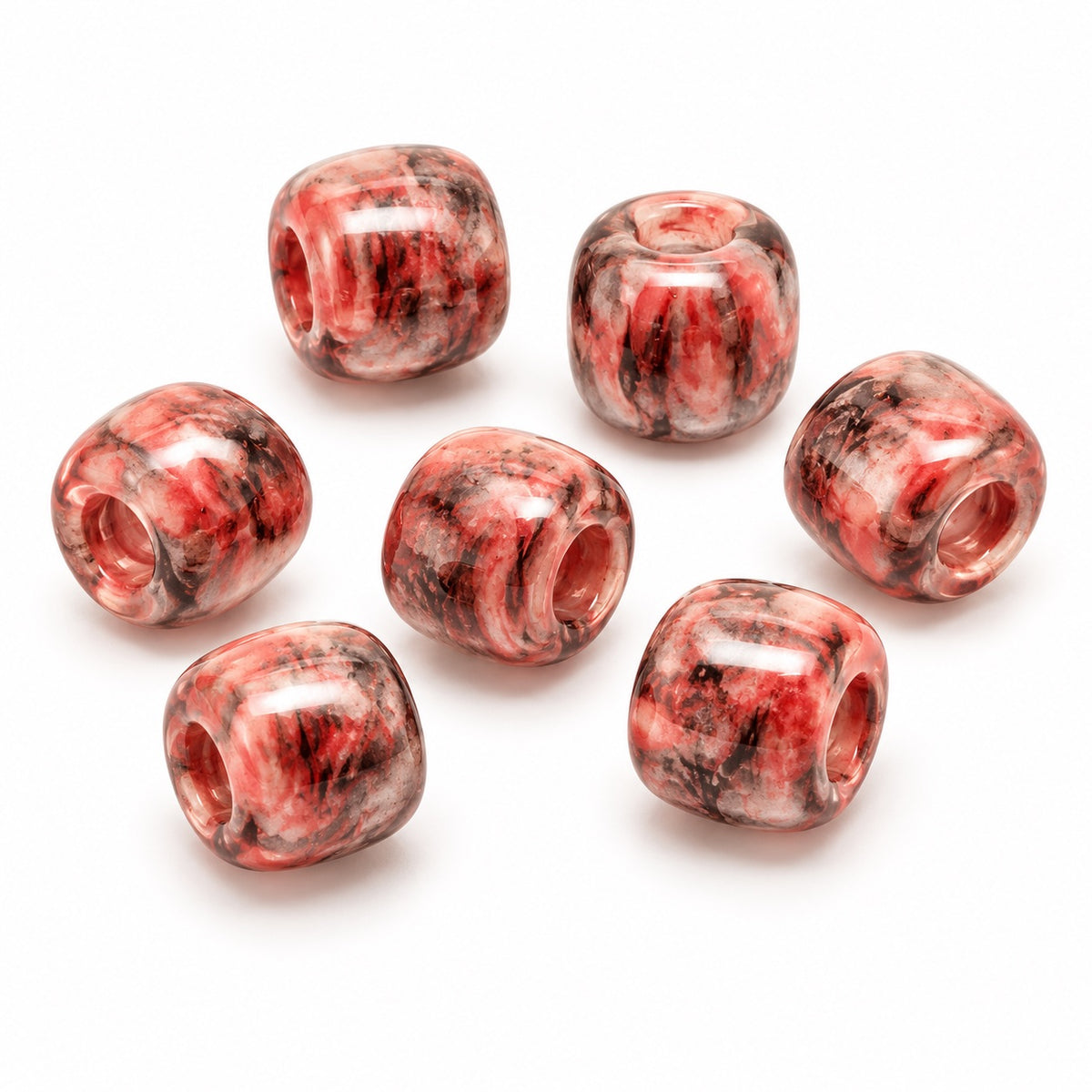 Pony Bagel Beads, Striped Dark Red (26907), Glass, Czech Republic