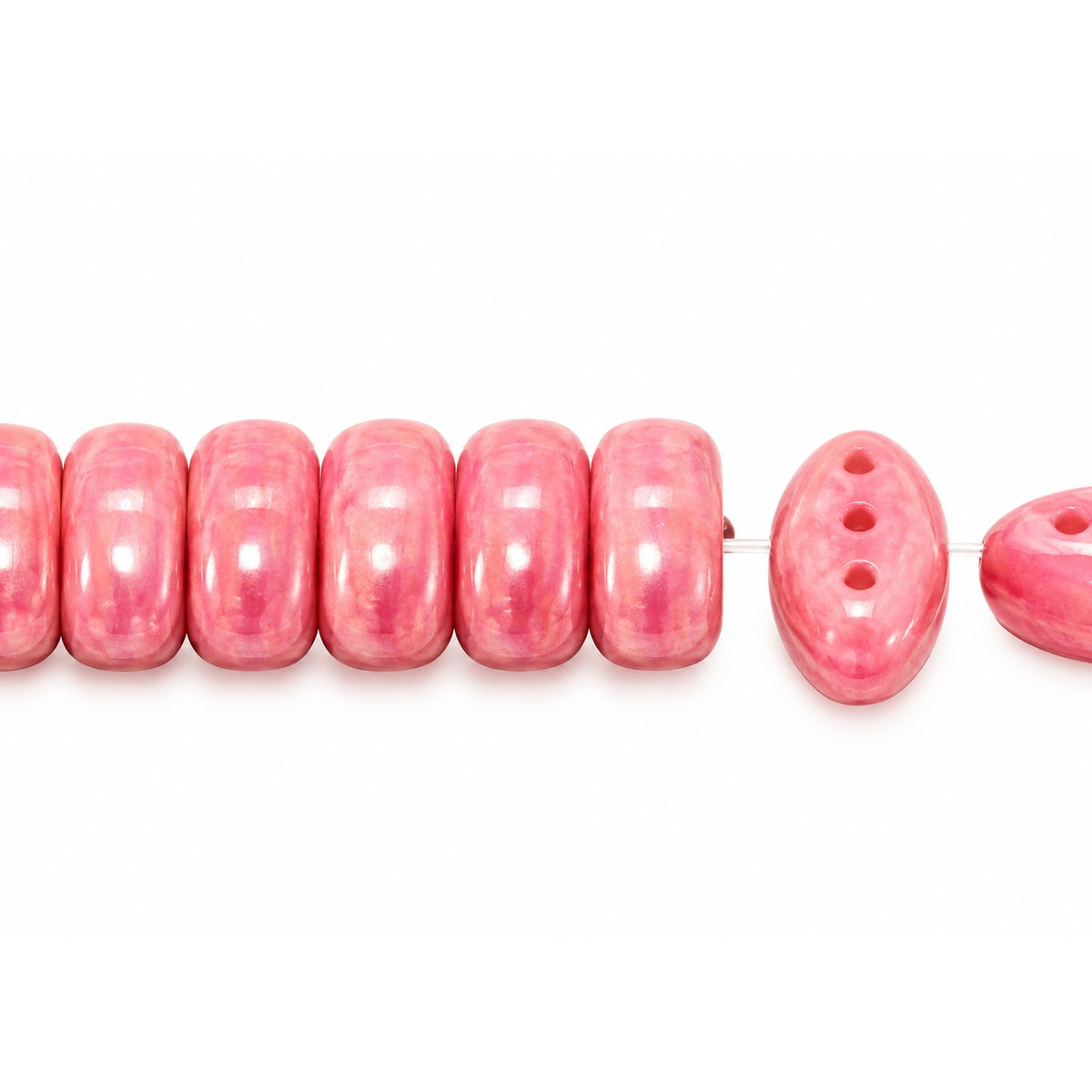 3-Hole Pressed Oval Beads, Opaque Pink (74010), Glass, Czech Republic