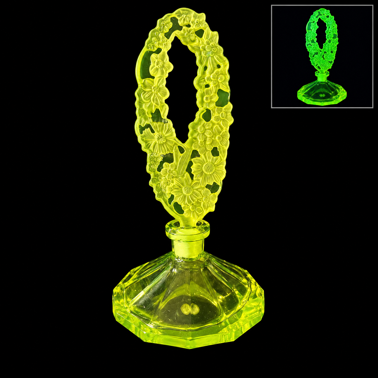 Uranium Vintage Bohemia Glass Perfume Bottle, Czech Republic, OUTLET