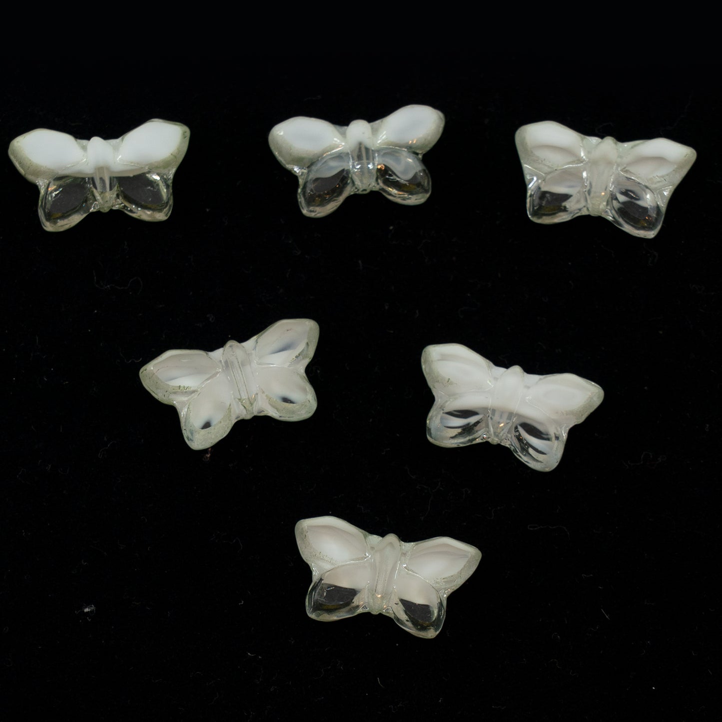 OUTLET 5 grams Table Cut Butterfly Beads, 20 x 12 mm, Mix Crystal White Luster Green Full Coated (06008-14457), Glass, Czech Republic