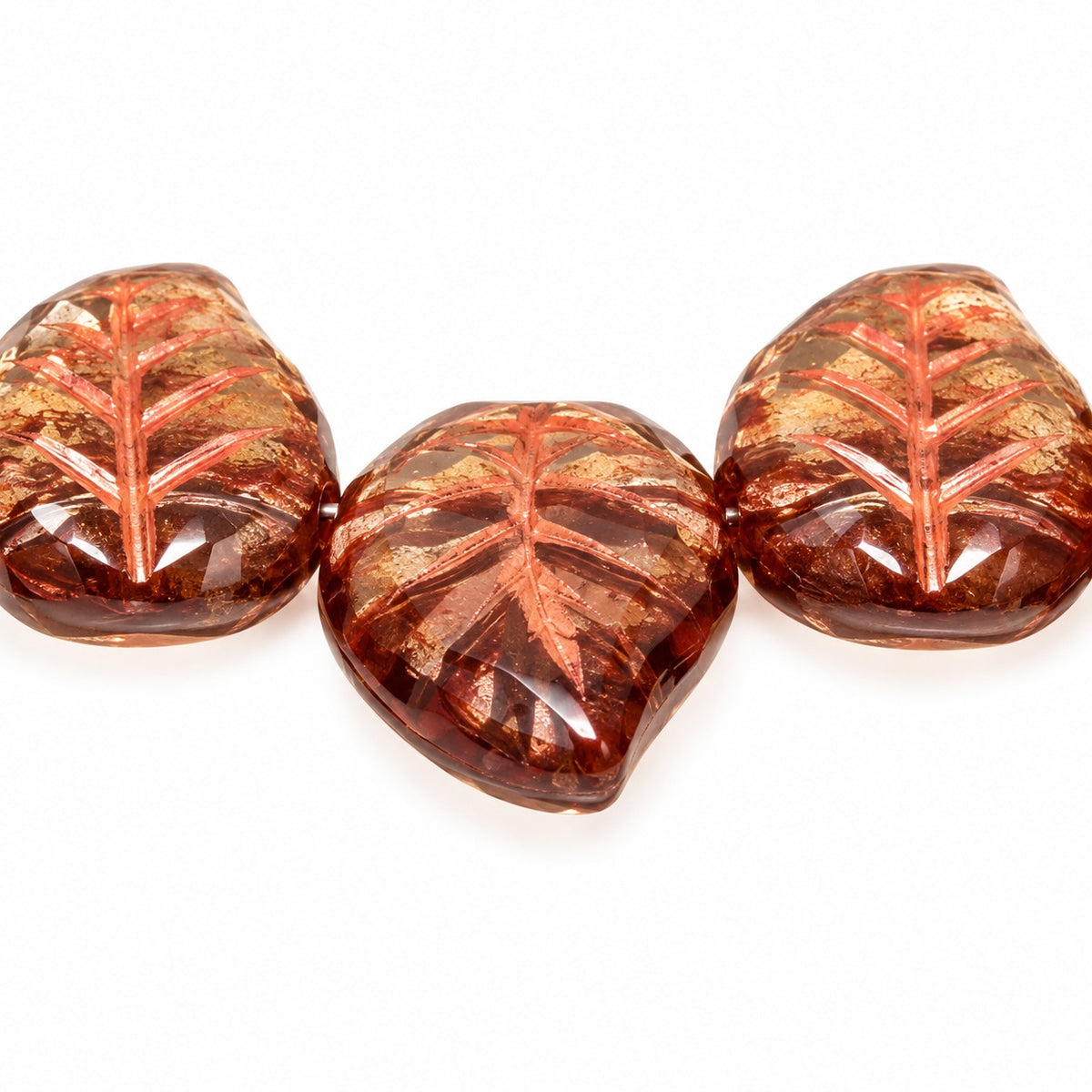 Nice Leaf Beads, Transparent Brown Copper Lined (10220-54319), Glass, Czech Republic