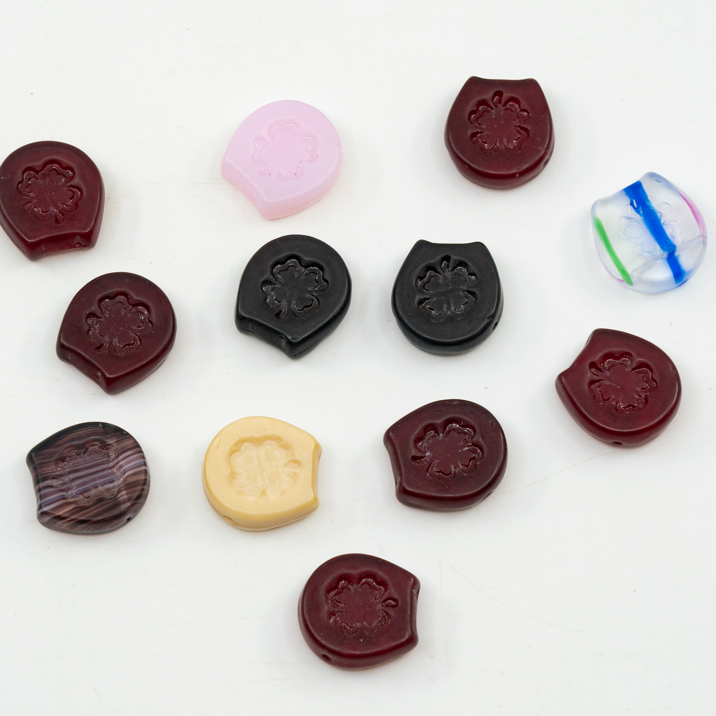 OUTLET 10 grams Pressed Beads, 16 x 18 mm, Mixed Colors (mix), Glass, Czech Republic