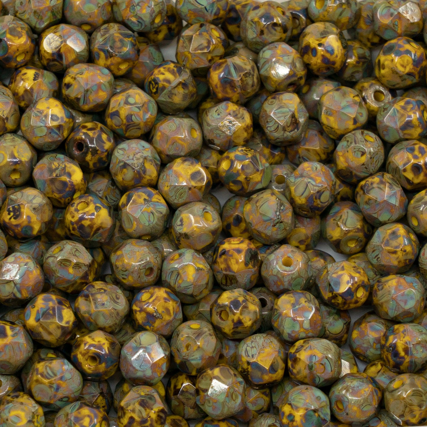 アウトレット(125g/250g)ファセットラウンドファイアポリッシュビーズ、イエロートラバーチン(83120-86800)、ガラス、チェコ共和国