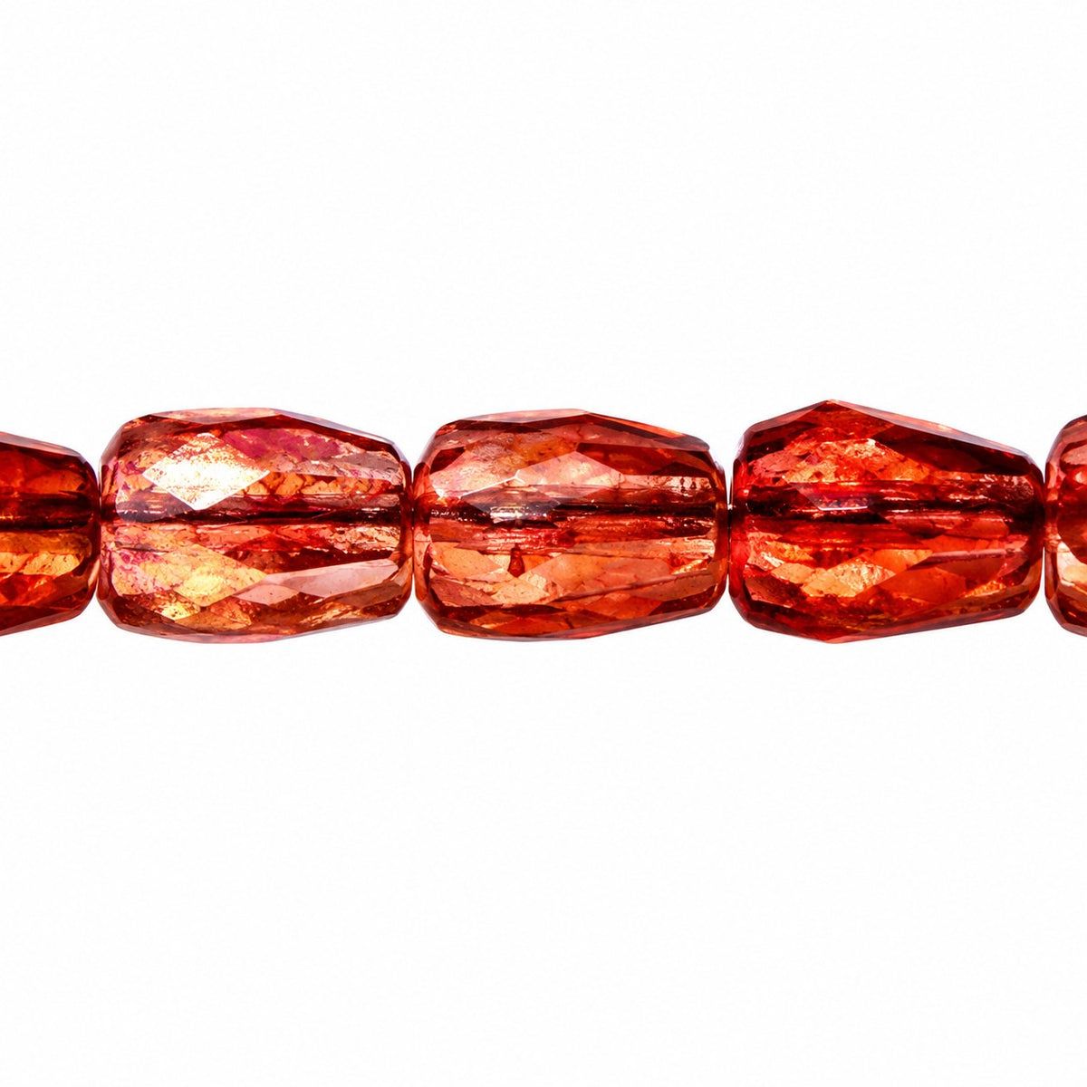 Faceted Fire Polished Beads Special Cut, Opal White Terracotta Red (01000-15495), Glass, Czech Republic
