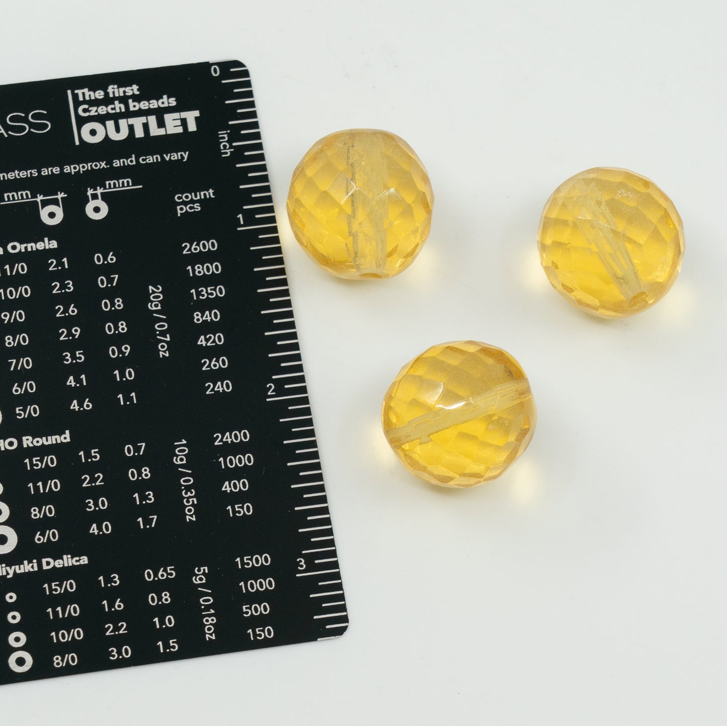 奥特莱斯 10克多面圆形火抛光珠,151-19001-20x20-10020,透明浅托帕石黄色(10020),玻璃,捷克共和国