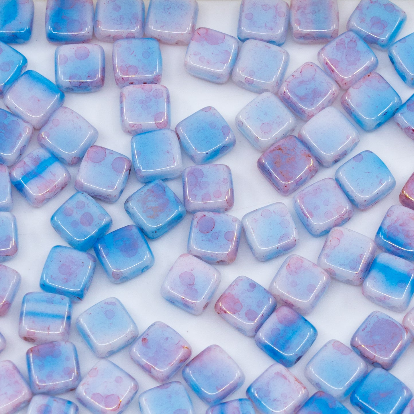 OUTLET 250g/50g 2-Holes Pressed Tile Beads, 6 x 6 mm, Blue Pink Mixed Colors (blue-pink-mix), Glass, Czech Republic