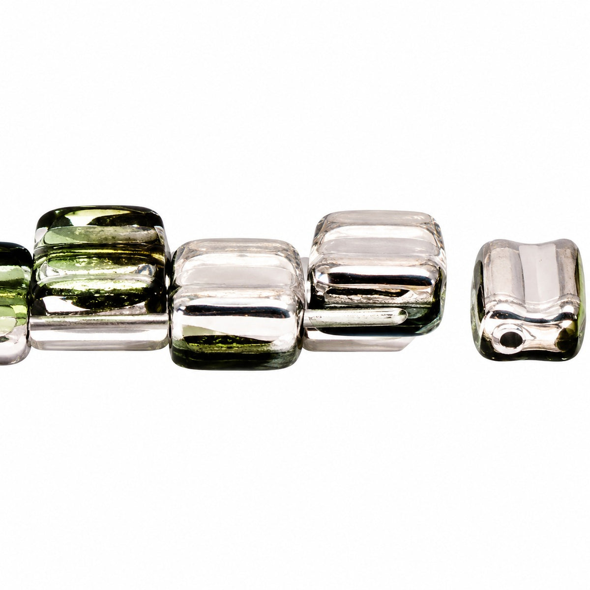 Silky 2-Hole Square Beads, T0110 Crystal Silver Half Coating (t0110-27001), Glass, Czech Republic