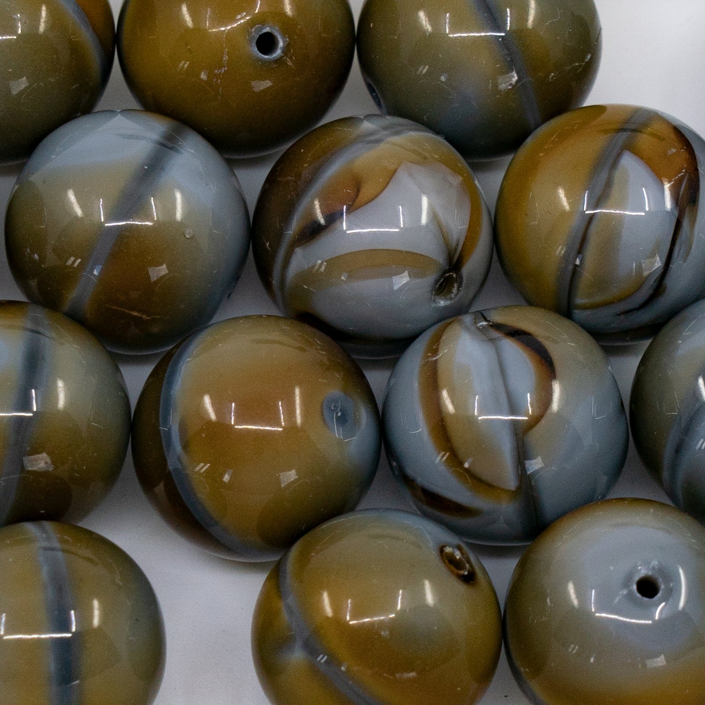 OUTLET 250g/50g Round Druck Beads, 16 x 16 mm, Silk Gray Brown (16610), Glass, Czech Republic