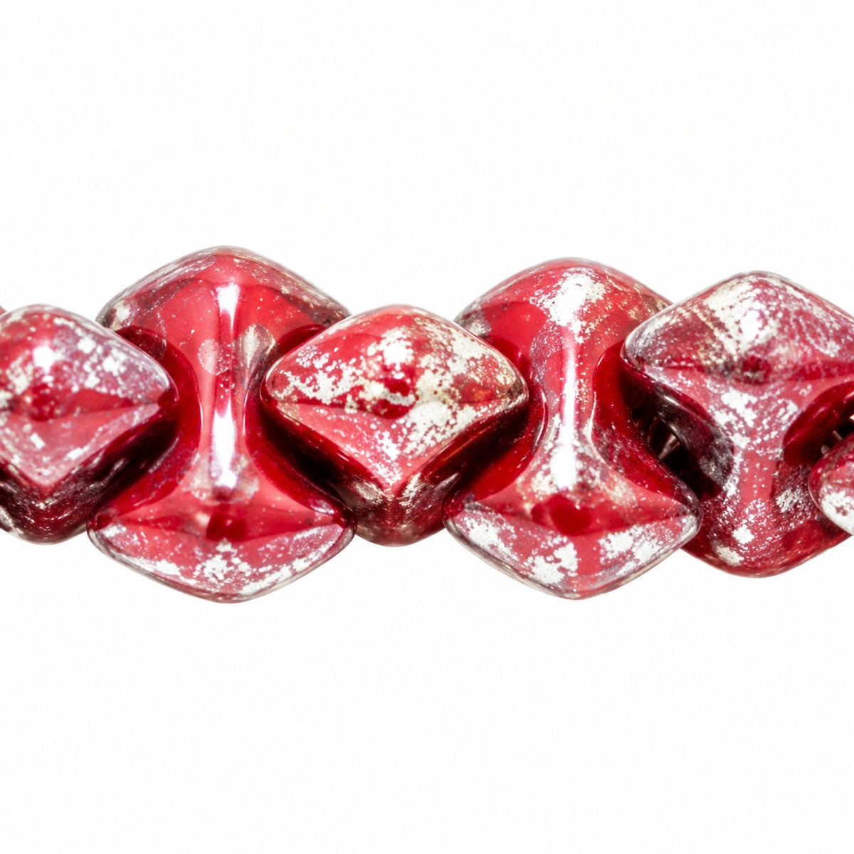 Pressed Beads, Opaque Red Picasso (93200-43400), Glass, Czech Republic