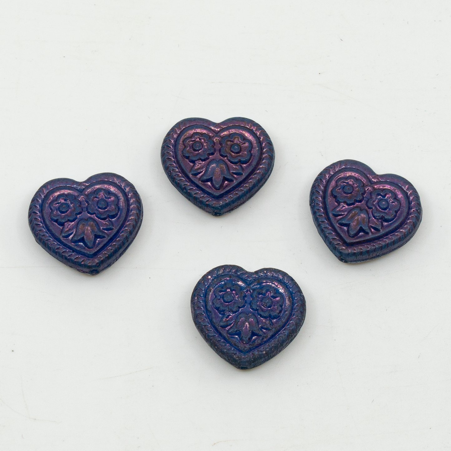 OUTLET 10 grams Heart With Folklore Flowers Beads, 17 x 17 mm, Opaque Blue Purple (33050-15726), Glass, Czech Republic