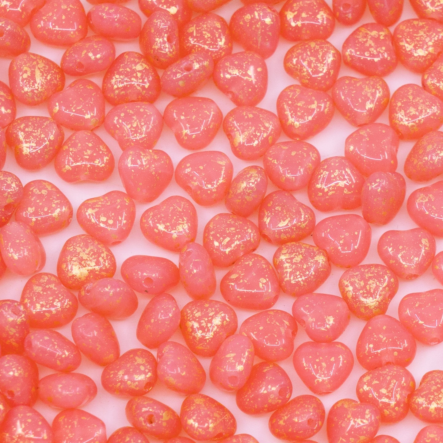 OUTLET 250g/50g Heart Beads, 6 x 6 mm, Opal Pink Gold Splash (71400-94401), Glass, Czech Republic