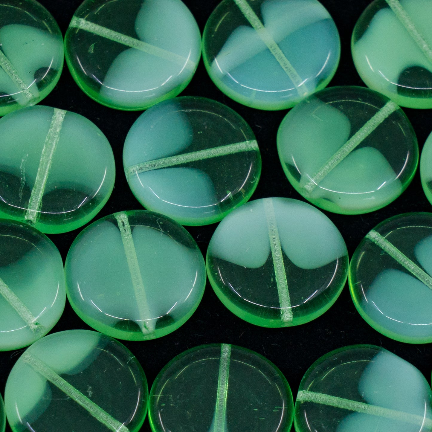 OUTLET 250g/50g Coin Beads, 15 x 15 mm, Opal Green (opal-green), Glass, Czech Republic