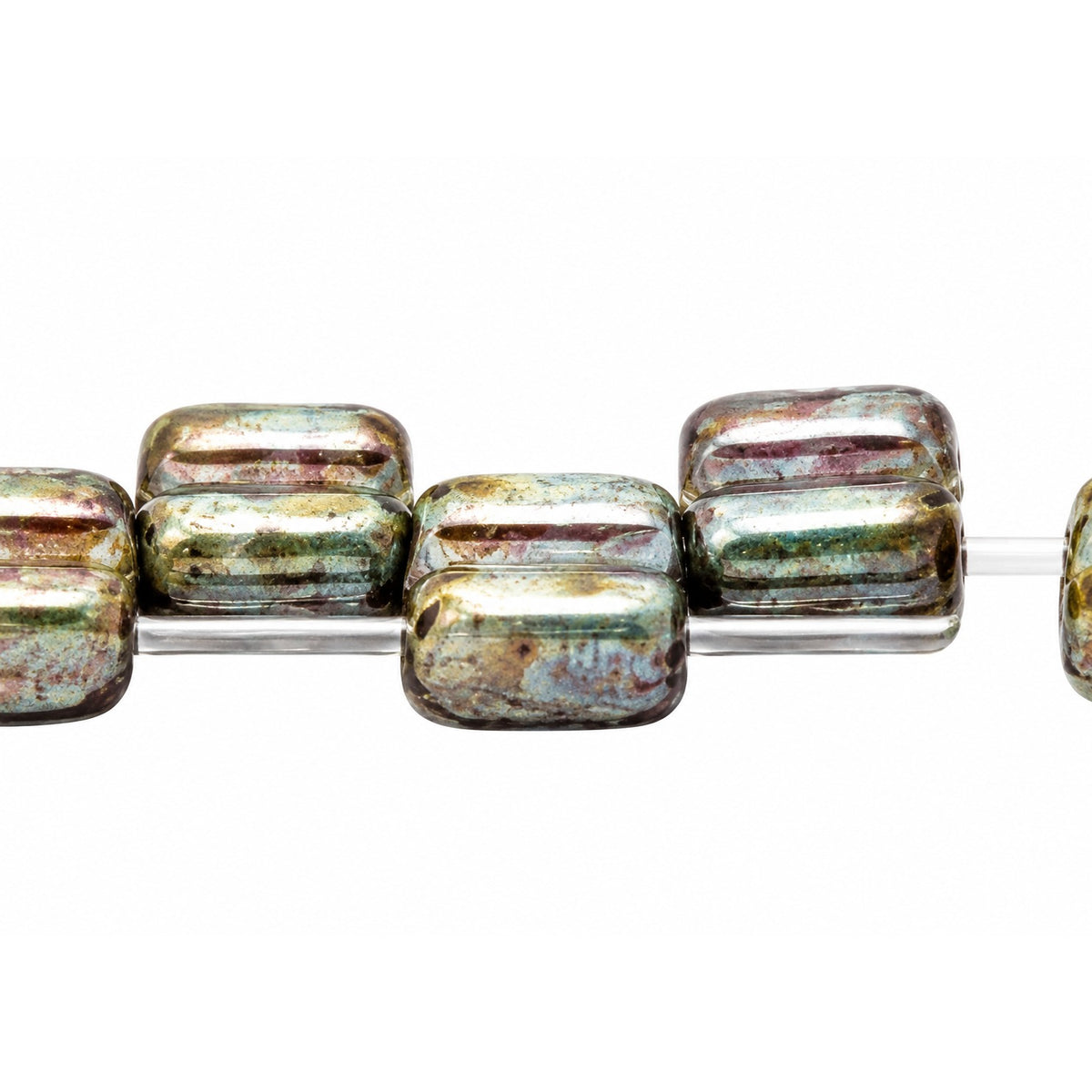 Silky 2-Hole Square Beads, Chalk White Stain With Luster Blue (03000-65431), Glass, Czech Republic