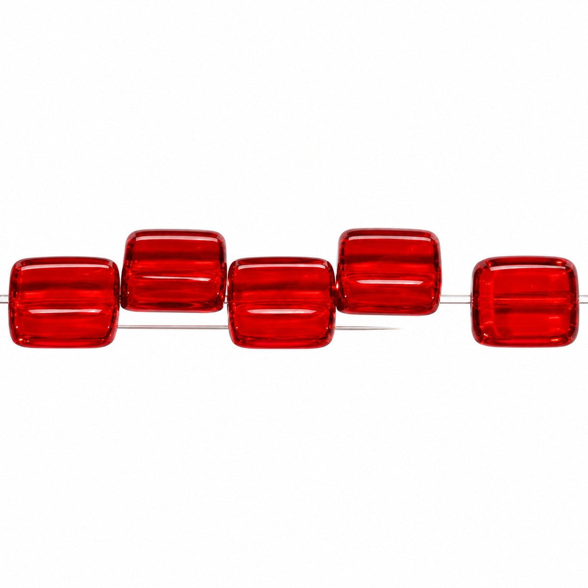 2-Hole Square Beads, Transparent Red (90100), Glass, Czech Republic