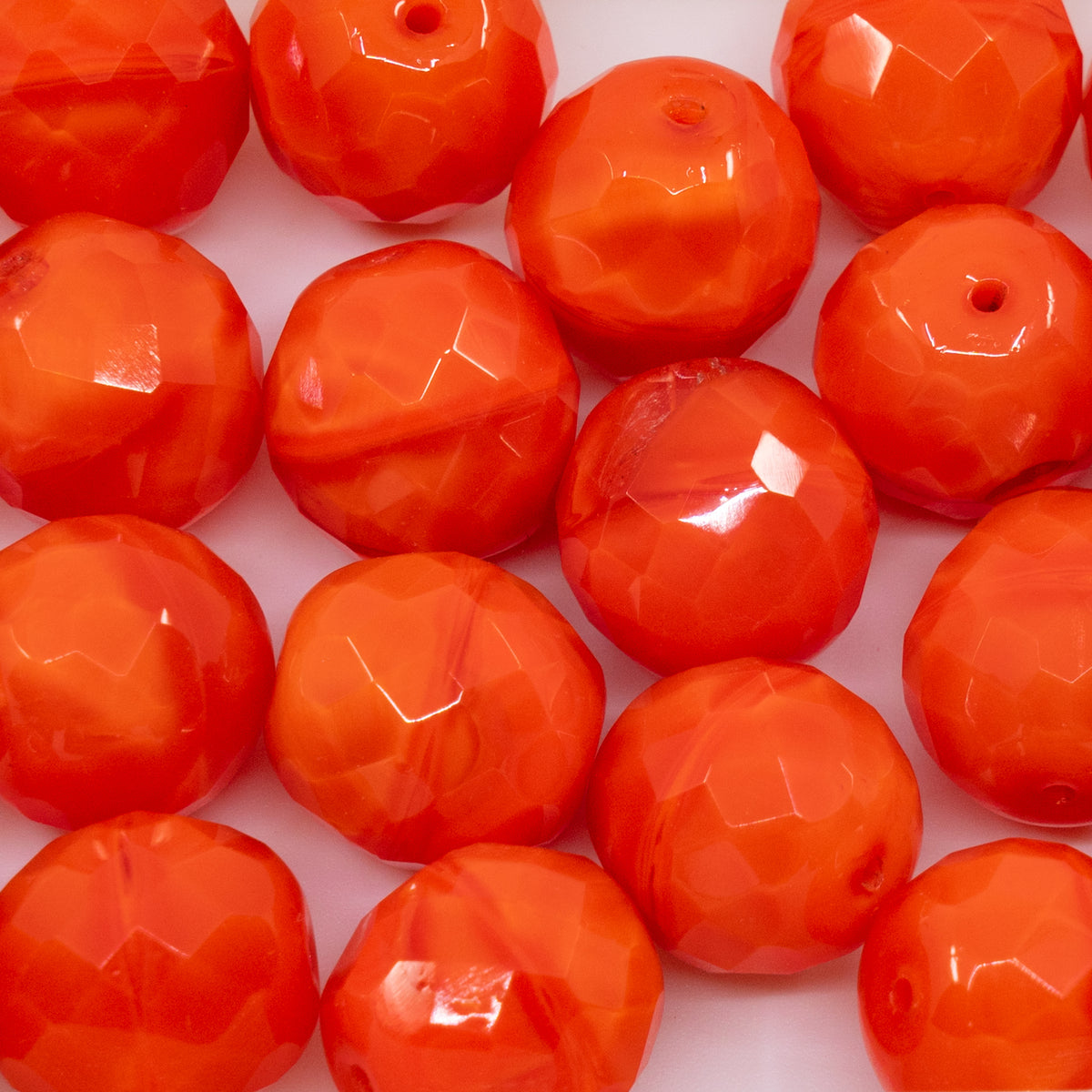 OUTLET 250g/50g Faceted Round Fire Polished Beads, 14 x 14 mm, Silk Orange (97012), Glass, Czech Republic