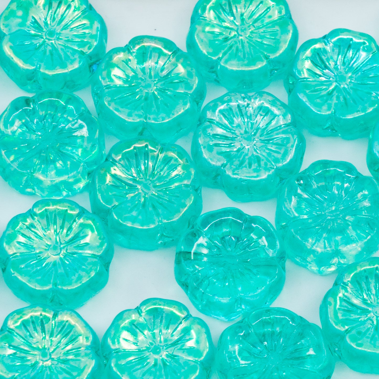 OUTLET 250g/50g Hawaiian Flower Beads, 14 x 14 mm, Crystal Ab Light Turquoise (00030-28701-34309), Glass, Czech Republic