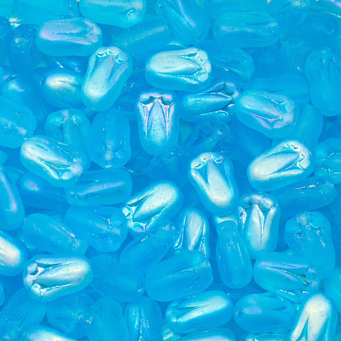 アウトレット 250g/50g チューリップバッドビーズ、12 x 8 mm、透明アクアマットマット (60010-84100-84100)、ガラス、チェコ共和国