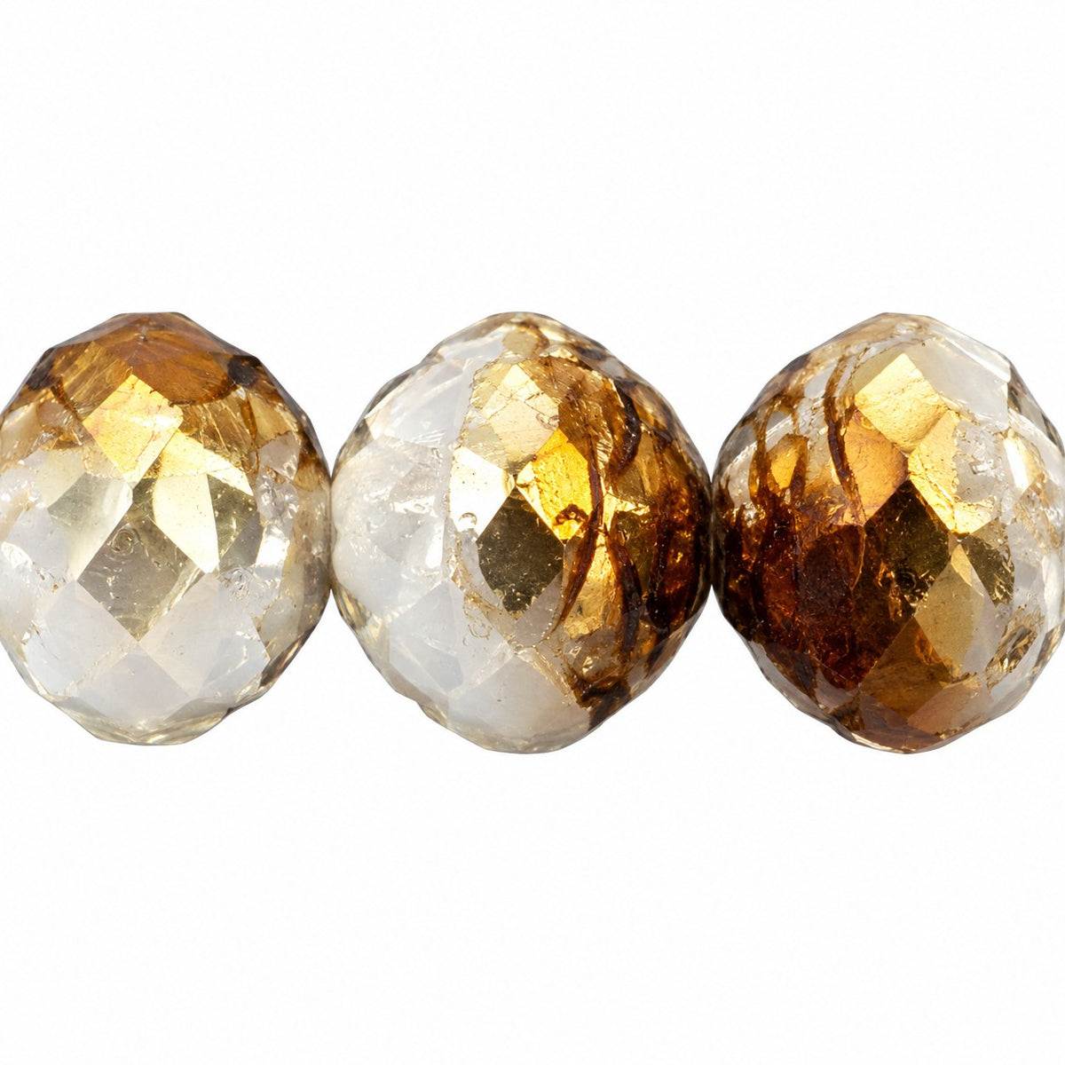 Faceted Fire Polished Beads Special Cut, Chalk White Crystal Bronze Capri (03000-22601), Glass, Czech Republic