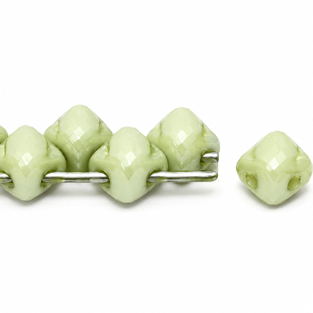 Silky 2-Hole Square Beads, Chalk White Luster Green Full Coated (03000-14457), Glass, Czech Republic