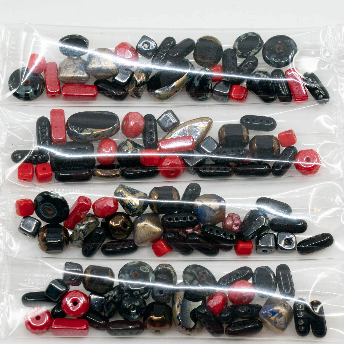 OUTLET 10 grams Mixed Beads, size mix, Mix Black Red 01 (), Glass, Czech Republic