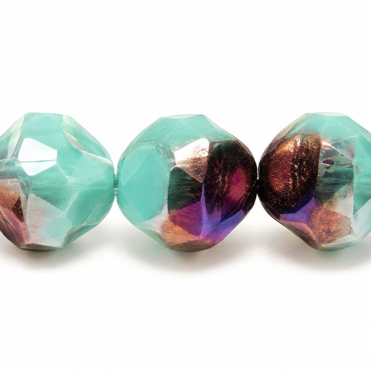 Faceted Special Cut Beads Smashed, Turquise Ab (63120-28701), Glass, Czech Republic