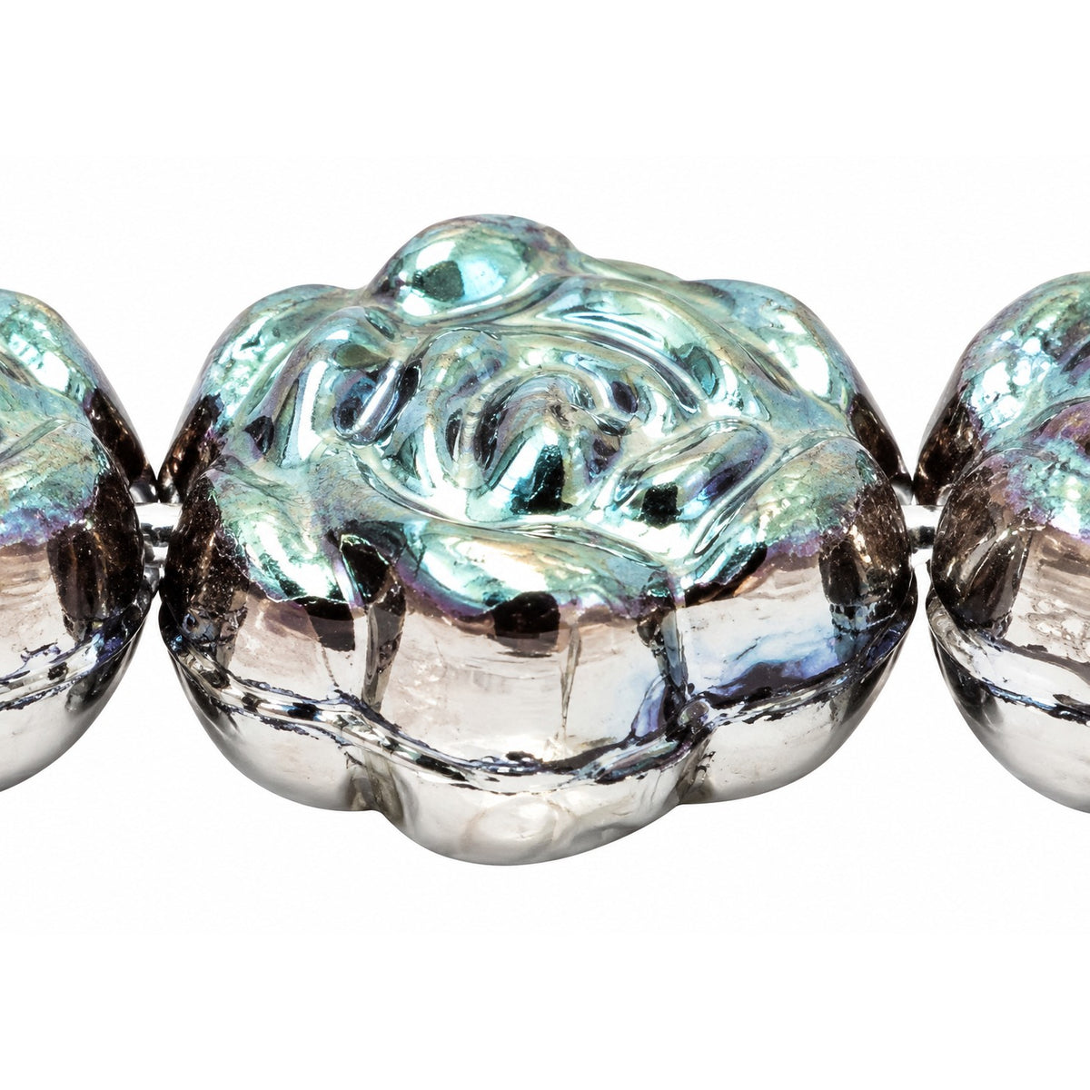 Flat Rose Flower Beads, Black 22500 (23980-22500), Glass, Czech Republic