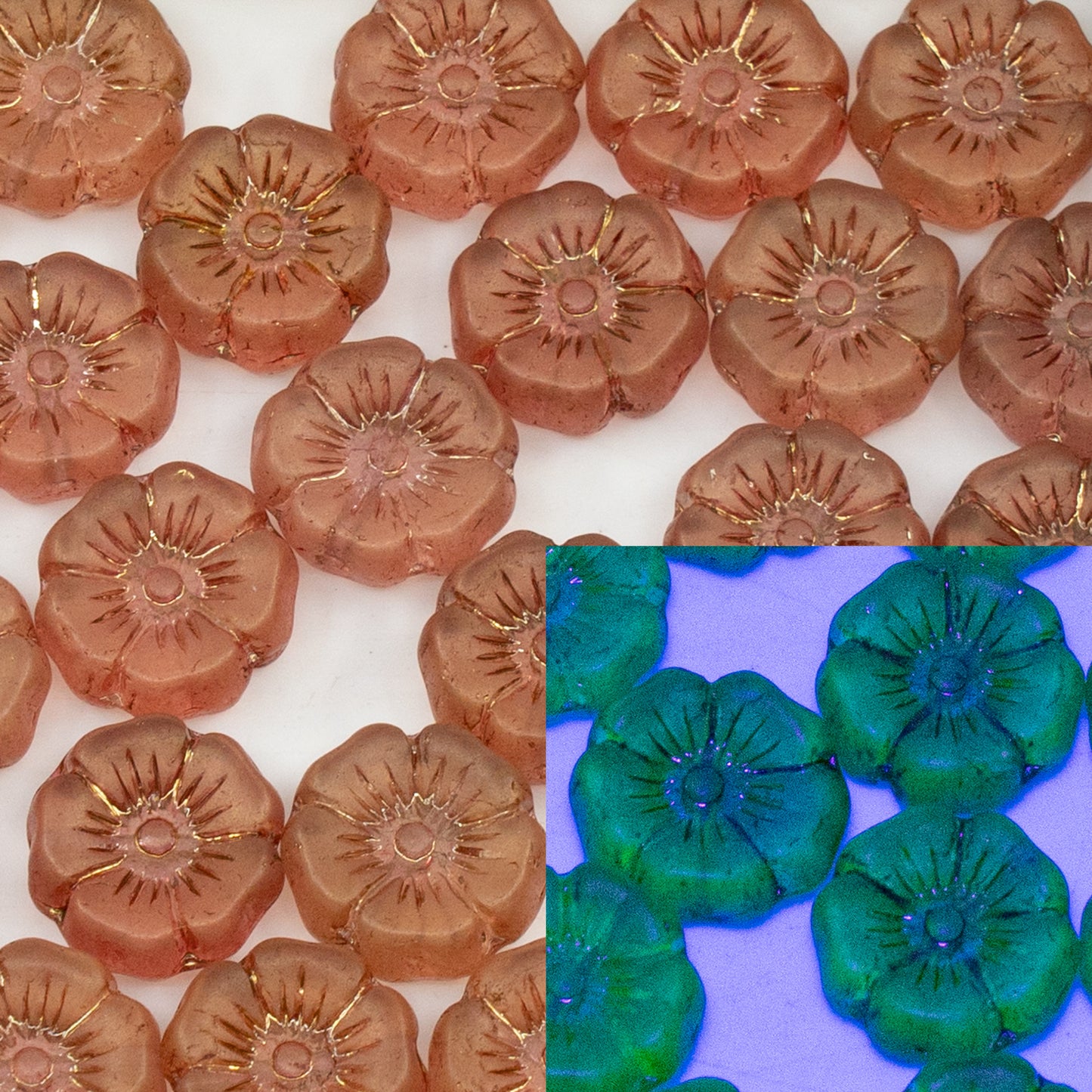 OUTLET 250g/50g Hawaiian Flower Beads, 14 x 14 mm, Crystal Matte Luster Red Full Coated (00030-84100-14495), Glass, Czech Republic