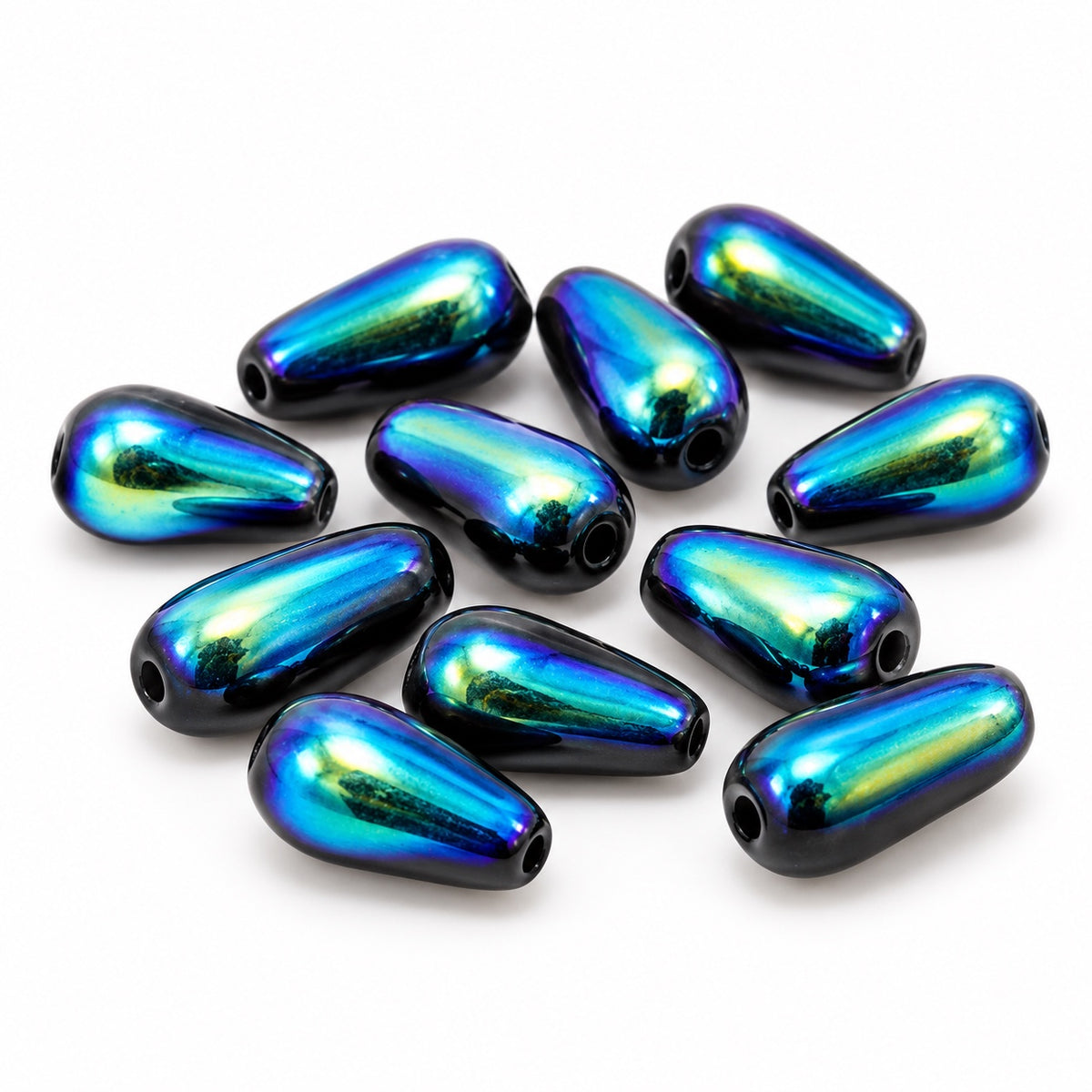 Pear Drop Beads, Black Ab (23980-28701), Glass, Czech Republic