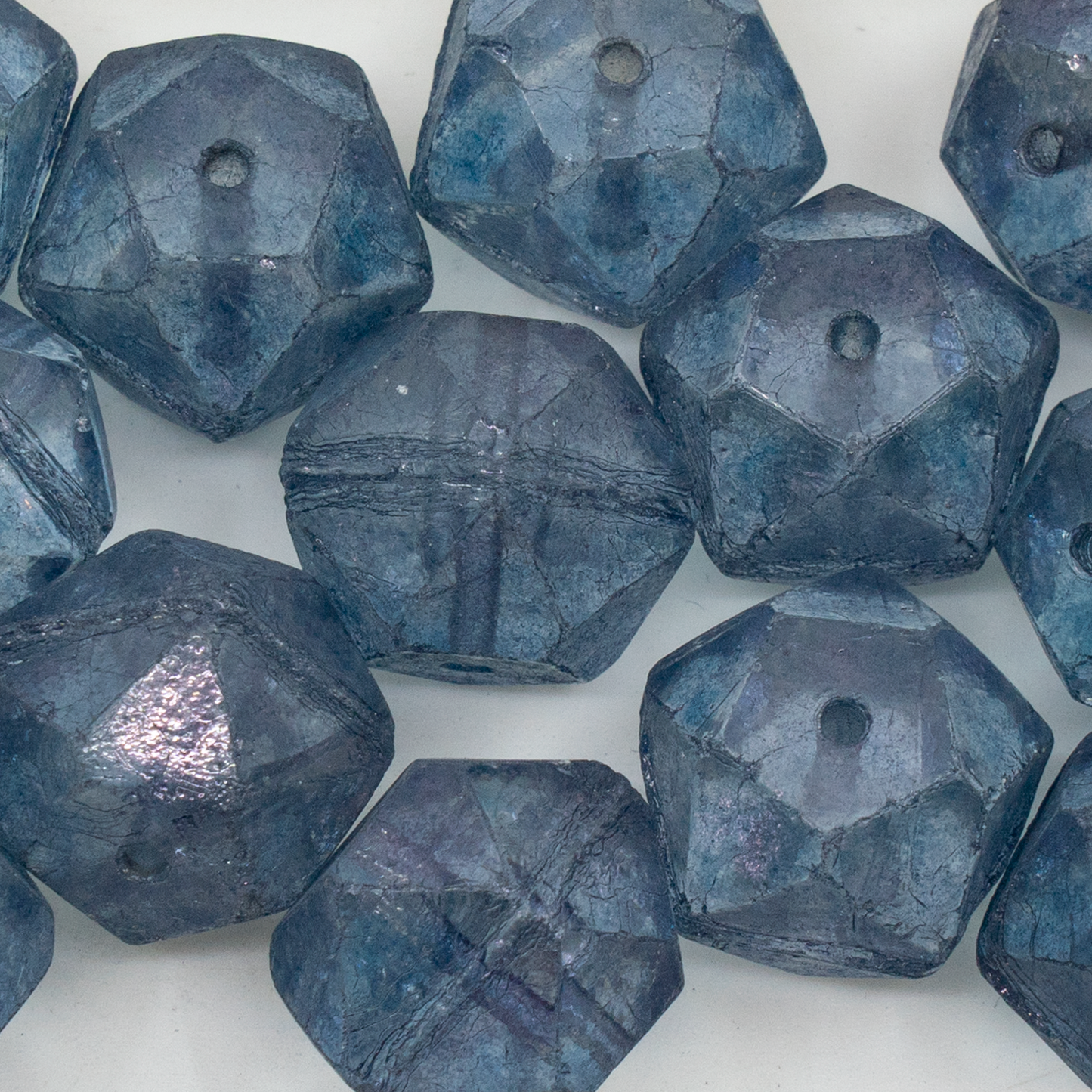 OUTLET 250g Rough English Cut Beads, 24 x 24 mm, Crystal Luster Blue Full Coated (00030-14464), Glass, Czech Republic
