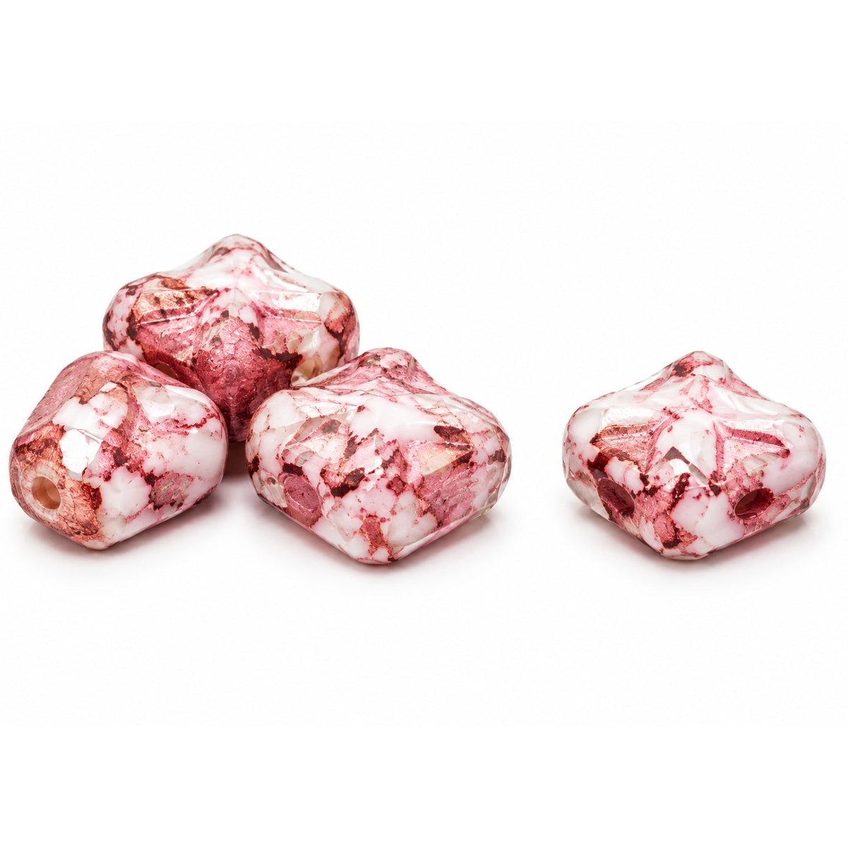 Cross Diagonal Square Beads, Chalk White Terracotta Violet (03000-15496), Glass, Czech Republic