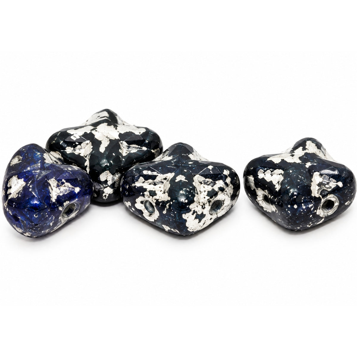 Cross Diagonal Square Beads, Opaque Blue Terracotta Silver (33050-15481), Glass, Czech Republic