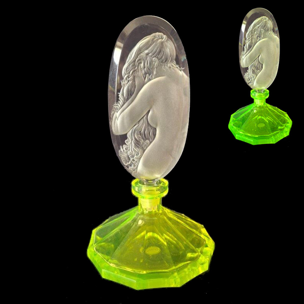 Uranium Vintage Bohemia Glass Perfume Bottle, Czech Republic, OUTLET