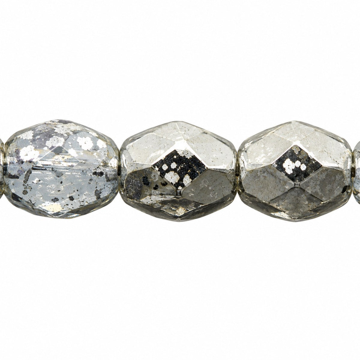 Oval Faceted Beads, Opal White Crystal Silver Half Coating Silver Splash (01000-27001-94400), Glass, Czech Republic