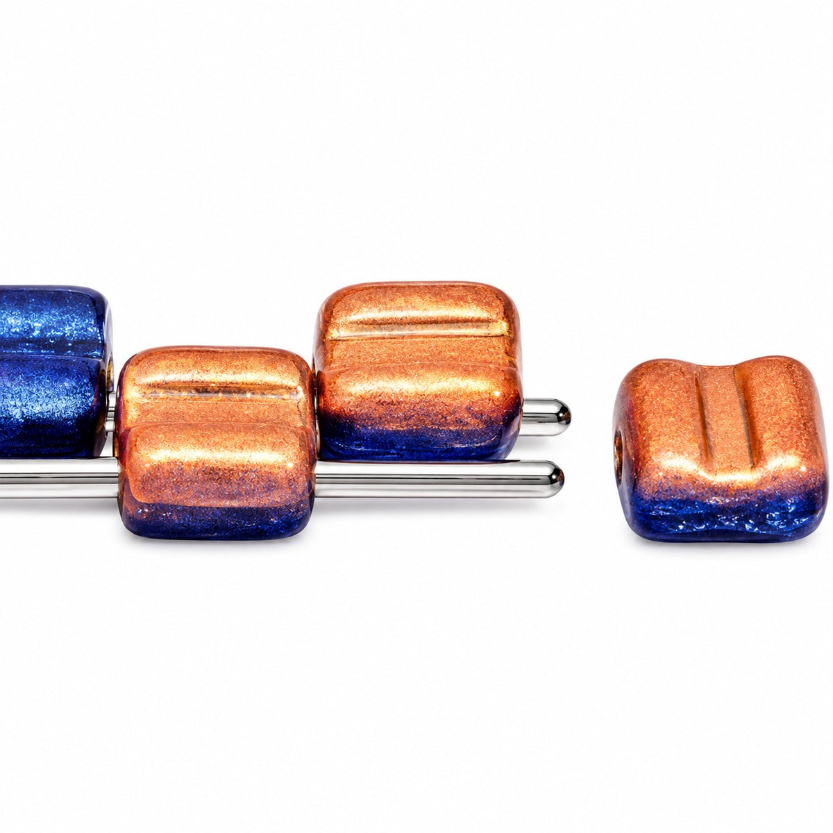 Silky 2-Hole Square Beads, Cobalt Matte Rose Gold Capri (30050-84110-27101), Glass, Czech Republic