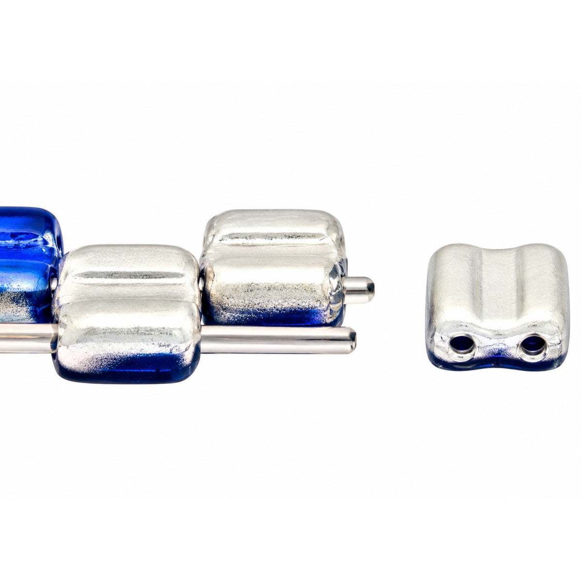 Silky 2-Hole Square Beads, Cobalt Matte Crystal Silver Half Coating (30050-84110-27001), Glass, Czech Republic