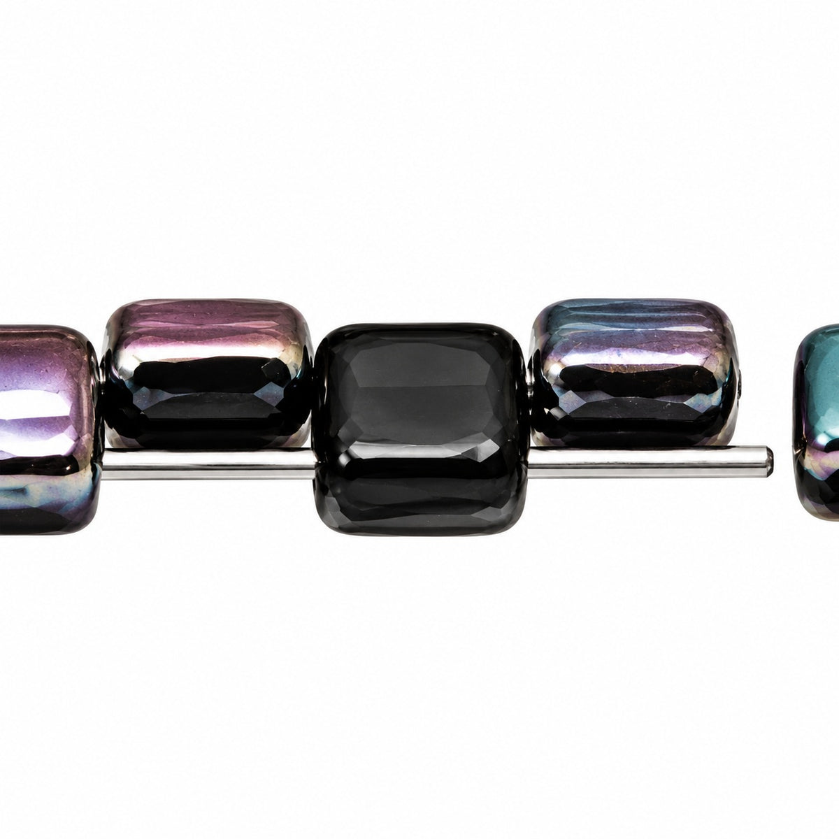2-Hole Square Beads, Black 22501 (23980-22501), Glass, Czech Republic