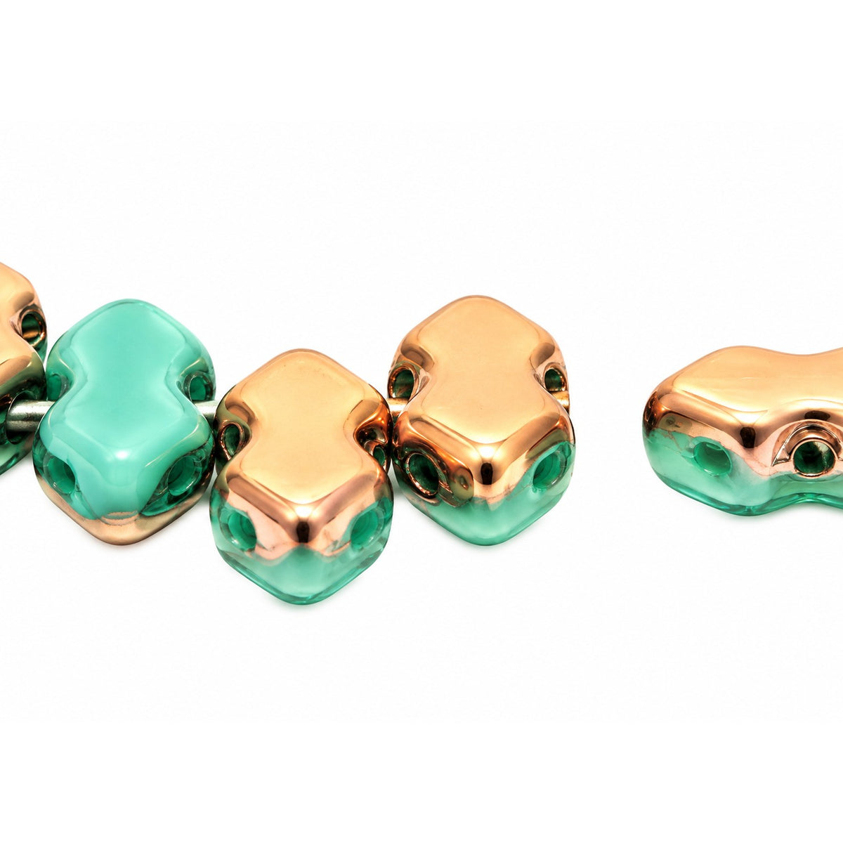 3-Hole Pressed Beads, Turquoise Rose Gold Capri (63130-27101), Glass, Czech Republic
