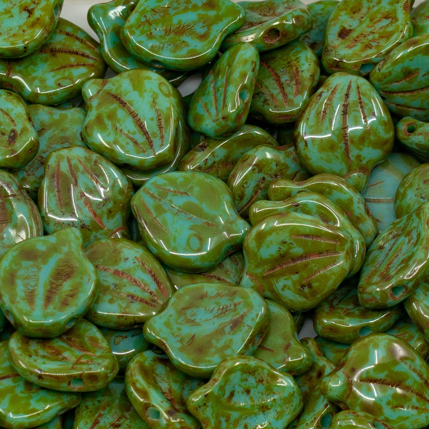 OUTLET 250g Peony Petal Beads, 12 x 15 mm, Turquoise Travertin (63130-86800), Glass, Czech Republic