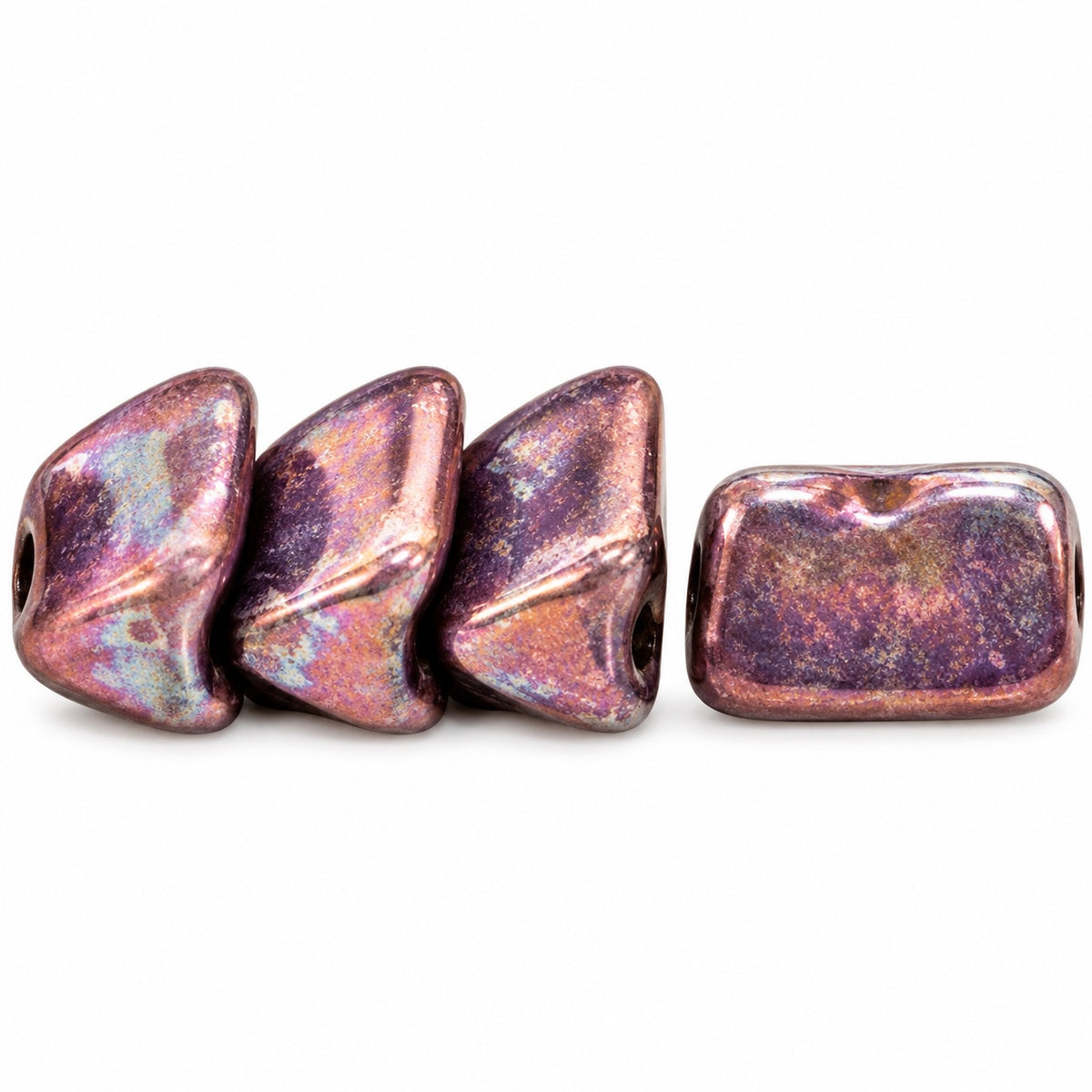 Dome Beads With Middle Hole, White Vega Iris (02010-15781), Glass, Czech Republic